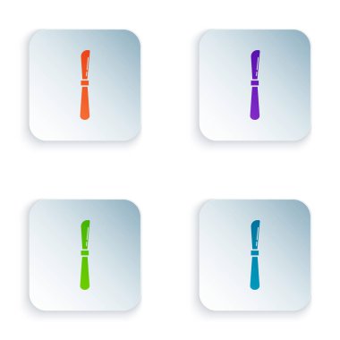 Beyaz arka planda izole renkli bıçak simgesi. Çatal bıçak sembolü. Renkli kare düğmeleri simgeleri ayarlayın. Vektör Illustration