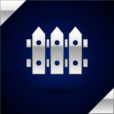 Gümüş Bahçe çiti ahşap ikonu koyu mavi arka planda izole edilmiş. Vektör İllüstrasyonu