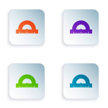 Beyaz arkaplanda izole edilmiş derece simgesini ölçmek için renk açıcı ızgarası. Eğim ölçer. Ölçme aleti. Geometrik sembol. Renkli kare düğmelere simgeleri yerleştir. Vektör İllüstrasyonu