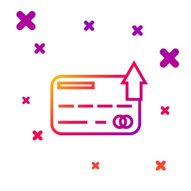 Renk çizgisi kredi kartı simgesi beyaz arkaplanda izole edildi. Çevrimiçi ödeme. Nakit çekilmesi. Finansal operasyonlar. Alışveriş tabelası. Kademeli rastgele dinamik şekiller. Vektör İllüstrasyonu