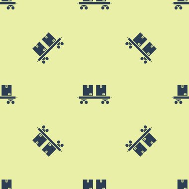 Mavi Demiryolu ikonu sarı arka planda izole edilmiş pürüzsüz desen. Vektör İllüstrasyonu