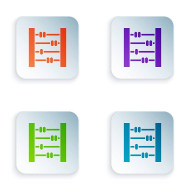 Beyaz arkaplanda izole edilmiş renkli Abaküs simgesi. Geleneksel sayım çerçevesi. Eğitim işareti. Matematik okulu. Renkli kare düğmelere simgeleri yerleştir. Vektör İllüstrasyonu