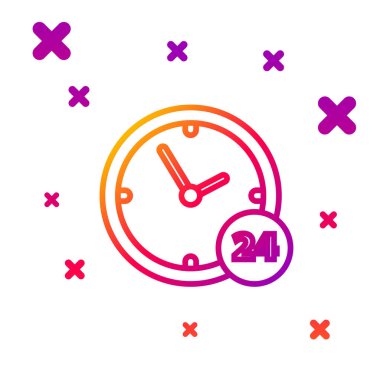 Renkli saat çizgisi 24 saat simgesi beyaz arkaplanda izole edildi. Tüm gün döngü simgesi. 24 saat hizmet sembolü. Kademeli rastgele dinamik şekiller. Vektör İllüstrasyonu