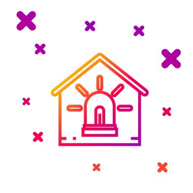 Renk çizgisi Akıllı ev ve alarm simgesi beyaz arkaplanda izole edildi. Akıllı evin güvenlik sistemi. Kademeli rastgele dinamik şekiller. Vektör İllüstrasyonu