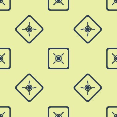 Mavi Güvenli simgesi sarı arka planda izole edilmiş pürüzsüz desen. Kapı, şifreli bir banka kasası. Güvenilir Veri Koruma. Vektör İllüstrasyonu