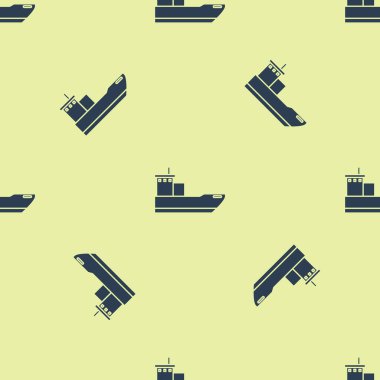 Mavi Kargo gemisi simgesi sarı arka planda izole edilmiş. Vektör İllüstrasyonu