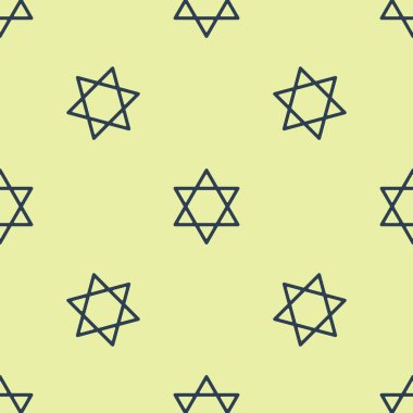David 'in Mavi Yıldızı ikonu sarı arkaplandaki kusursuz deseni izole etti. Yahudi dini sembolü. İsrail 'in sembolü. Vektör İllüstrasyonu