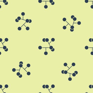 Mavi Molekül simgesi sarı arkaplanda kusursuz deseni izole etti. Kimya moleküllerinin yapısı, fen öğretmenlerinin yenilikçi eğitim posteri. Vektör İllüstrasyonu