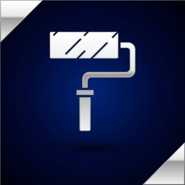 Gümüş boya fırçası ikonu koyu mavi arkaplanda izole edildi. Vektör İllüstrasyonu