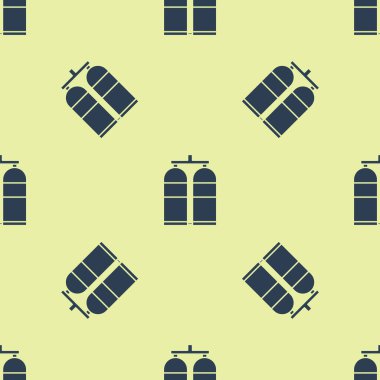 Mavi Aqualung simgesi sarı arkaplandaki kusursuz deseni izole etti. Dalgıçlar için oksijen tüpü. Dalış ekipmanları. Olağanüstü bir spor. Su altı ekipmanları. Vektör İllüstrasyonu