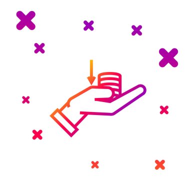 Renk çizgisi Para el simgesinde beyaz arkaplanda izole. Avucunun içi parayla dolu. Nakit maaş düşüşü. Kademeli rastgele dinamik şekiller. Vektör İllüstrasyonu