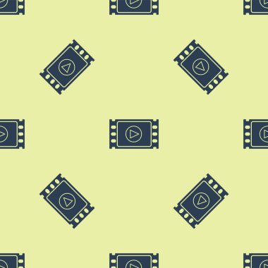 Mavi Oyun Görüntü simgesi sarı arkaplandaki kusursuz deseni izole etti. Oyun işaretli film şeridi. Vektör İllüstrasyonu