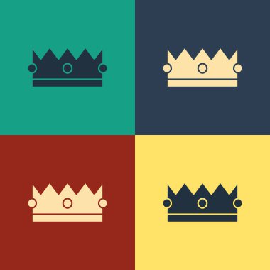 Renkli Crown simgesi renk arkaplanında izole edildi. Klasik tarzda çizim. Vektör İllüstrasyonu