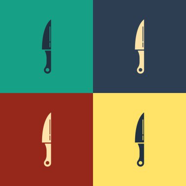 Renk arka planda yalıtılmış Renk Bıçağı simgesi. Çatal bıçak takımı sembolü. Vintage tarzı çizim. Vektör İllüstrasyonu