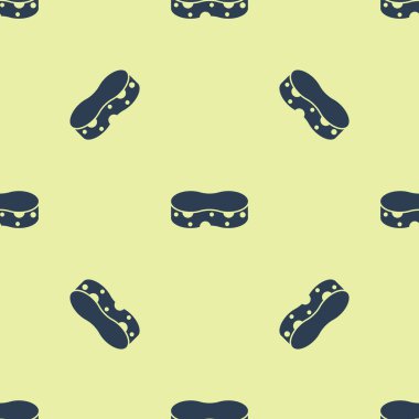 Mavi Sünger simgesi sarı arkaplandaki kusursuz deseni izole etti. Bulaşık yıkamak için bir tutam Bast. Temizlik hizmeti konsepti. Vektör İllüstrasyonu