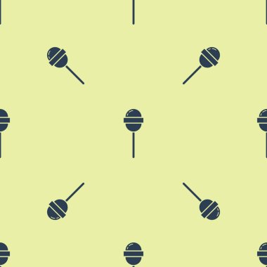 Mavi lolipop ikonu sarı arka planda kusursuz desen izole etti. Yemek, lezzetli bir sembol. Vektör İllüstrasyonu