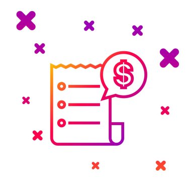 Renk çizgisi Kağıt kontrolü ve mali kontrol simgesi beyaz arka planda izole edildi. Kağıt baskı çeki, makbuz ya da fatura. Kademeli rastgele dinamik şekiller. Vektör İllüstrasyonu