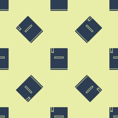 Mavi Defter simgesi sarı arkaplanda izole edilmiş kusursuz desen. Spiral not defteri simgesi. Okul defteri. Yazı tahtası. Okul günlüğü. Vektör İllüstrasyonu