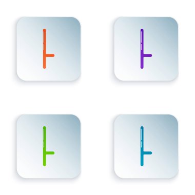 Renkli Polis kauçuk çubuk simgesi beyaz arkaplanda izole edildi. Kauçuk copu. Polis yarasası. Polis ekipmanları. Renkli kare düğmelere simgeleri yerleştir. Vektör İllüstrasyonu