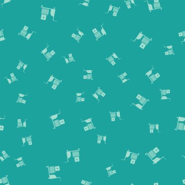 Yeşil elektrikli el arabası ve kutular ikonu yeşil arka planda izole edilmiş pürüzsüz desen. Dolly sembolü. Vektör İllüstrasyonu