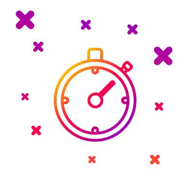 Renkli çizgi Stopwatch simgesi beyaz arkaplanda izole edildi. Zaman göstergesi. Kronometre işareti. Kademeli rastgele dinamik şekiller. Vektör İllüstrasyonu