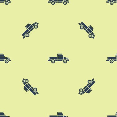 Mavi kamyonet ikonu sarı arka planda izole edilmiş pürüzsüz desen. Vektör İllüstrasyonu