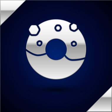 Koyu mavi arka plan üzerinde izole tatlı sır simgesi ile Gümüş Donut. Vektör İllüstrasyonu