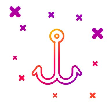 Renkli olta kancası simgesi beyaz arkaplanda izole edildi. Balık oltası. Kademeli rastgele dinamik şekiller. Vektör İllüstrasyonu