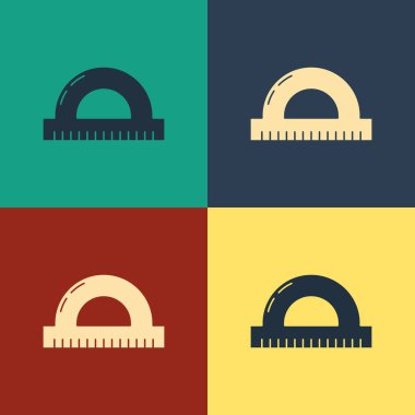 Renk arka planda yalıtılmış derece simgesini ölçmek için renk Protractor ızgarası. Eğim açısı ölçer. Ölçüm aleti. Geometrik sembol. Vintage tarzı çizim. Vektör İllüstrasyonu