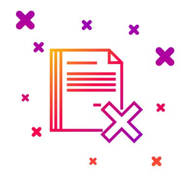 Beyaz arkaplanda izole edilmiş renkli dosya simgesini sil. Reddedilmiş belge simgesi. Kağıt üzerinde çarmıh. Kademeli rastgele dinamik şekiller. Vektör İllüstrasyonu