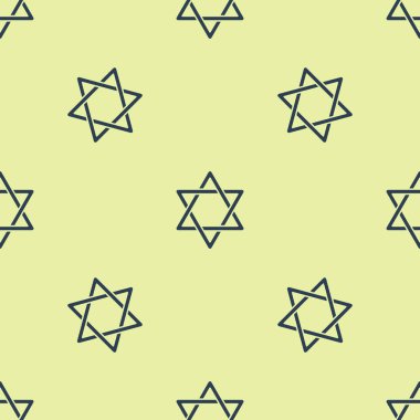 David 'in Mavi Yıldızı ikonu sarı arkaplandaki kusursuz deseni izole etti. Yahudi dini sembolü. İsrail 'in sembolü. Vektör İllüstrasyonu