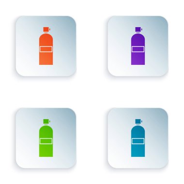 Aqualung simgesi beyaz arkaplanda izole edildi. Dalgıçlar için oksijen tüpü. Dalış ekipmanları. Olağanüstü bir spor. Su altı ekipmanları. Renkli kare düğmelere simgeleri yerleştir. Vektör İllüstrasyonu