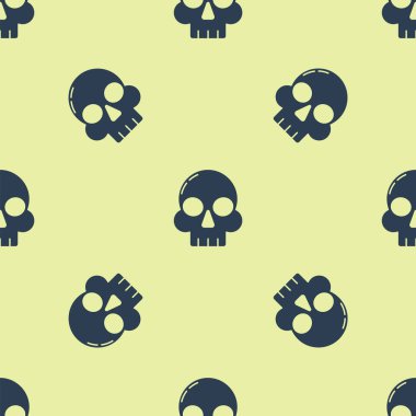 Mavi Kafatası ikonu sarı arka planda kusursuz desen izole etti. Mutlu Cadılar Bayramı Partisi. Vektör İllüstrasyonu