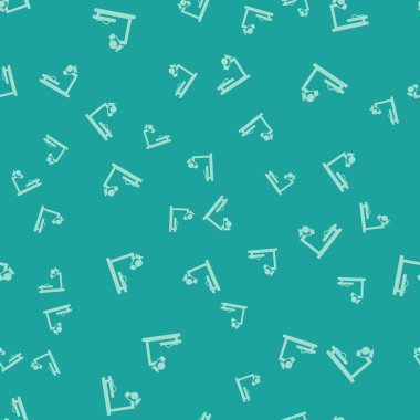 Yeşil mikroskop simgesi yeşil arkaplandaki kusursuz deseni izole etti. Kimya, ilaç aleti, mikrobiyoloji büyütme aracı. Vektör İllüstrasyonu