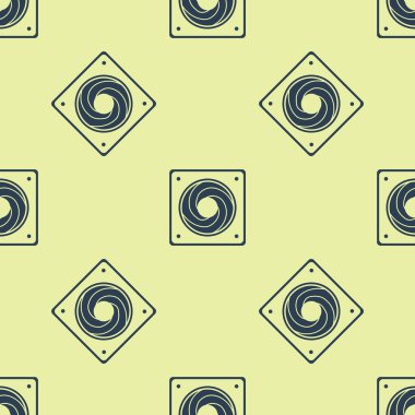 Mavi Bilgisayar soğutucu simgesi sarı arkaplanda izole edilmiş kusursuz desen. Bilgisayar donanım fanı. Vektör İllüstrasyonu