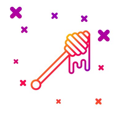 Beyaz arkaplanda izole edilmiş bal ikonu damlayan renk çizgisi Bal Dipper çubuğu. Tatlı kepçe. Kademeli rastgele dinamik şekiller. Vektör İllüstrasyonu