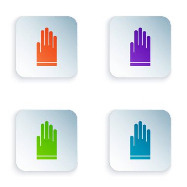 Beyaz arkaplanda renk eldivenleri simgesi izole edildi. Olağanüstü bir spor. Su altı ekipmanları. Renkli kare düğmelere simgeleri yerleştir. Vektör İllüstrasyonu