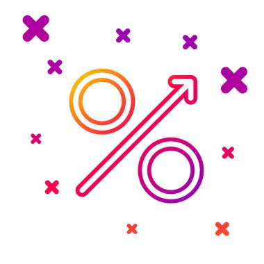 Renk çizgisi yukarı ok simgesi beyaz arkaplanda izole edildi. Yüzde işaretini arttırıyorum. Kademeli rastgele dinamik şekiller. Vektör İllüstrasyonu