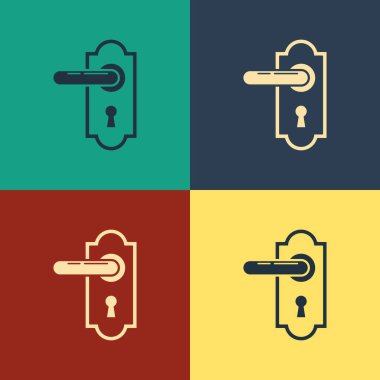 Renk arkaplanı üzerinde izole edilmiş Renk Kapısı simgesi. Kapı kilidi işareti. Klasik tarzda çizim. Vektör İllüstrasyonu