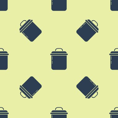 Mavi tencere ikonu sarı arka planda izole edilmiş pürüzsüz desen. Haşlama ya da güveç besin sembolü. Vektör İllüstrasyonu