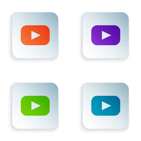 Icono Color Play aislado sobre fondo blanco. Establecer iconos en botones cuadrados de colores. Ilustración vectorial — Vector de stock