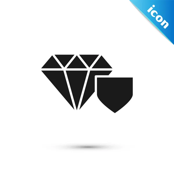 Zwarte diamant met schild pictogram geïsoleerd op witte achtergrond. Sieraden verzekering concept. Beveiliging, veiligheid, bescherming, bescherming concept. Vector Illustratie — Stockvector