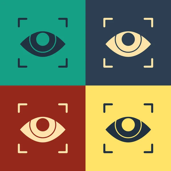 Color Eye scan icon isolated on color background. Scanning eye. Security check symbol. Cyber eye sign. Vintage style drawing. Vector Illustration — ストックベクタ