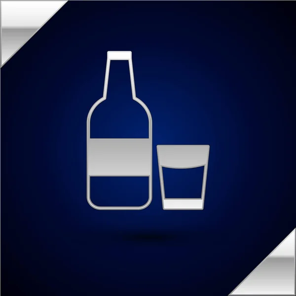 Срібна закрита скляна пляшка з молоком та скляною іконою ізольована на темно-синьому фоні. Векторна ілюстрація — стоковий вектор