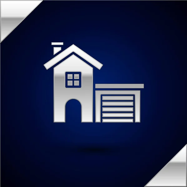 Silbernes Haussymbol isoliert auf dunkelblauem Hintergrund. Heimatsymbol. Vektorillustration — Stockvektor