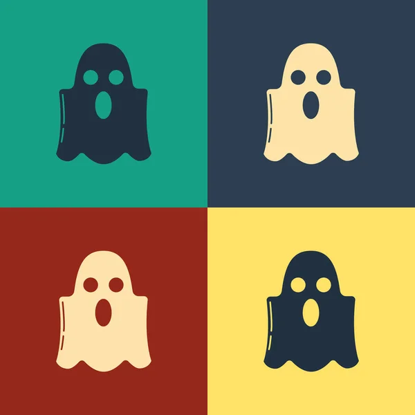 Farb-Geistersymbol isoliert auf farbigem Hintergrund. fröhliche Halloween-Party. Vintage-Stil Zeichnung. Vektorillustration — Stockvektor