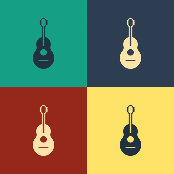 Icône Guitare Couleur isolée sur fond couleur. Guitare acoustique. Instrument de musique à cordes. Dessin style vintage. Illustration vectorielle — Image vectorielle