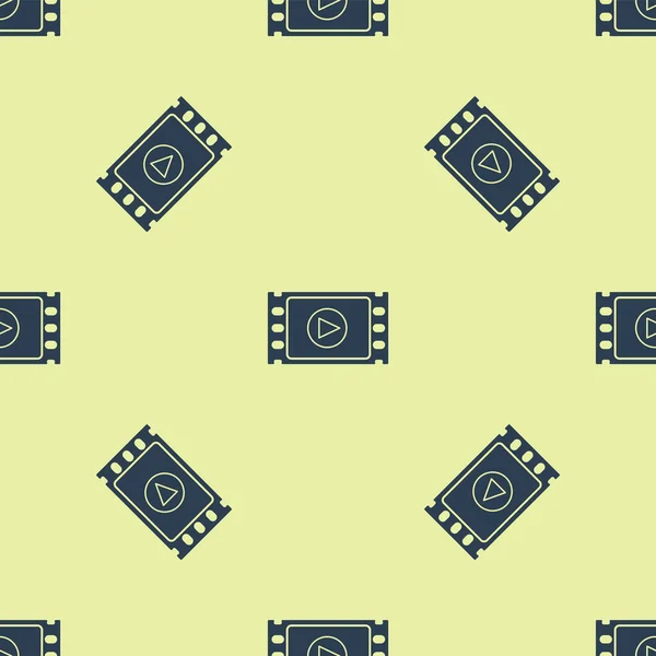 Blue Play Video icon isolated seamless pattern on yellow background. Film strip with play sign. Vector Illustration — Stock Vector