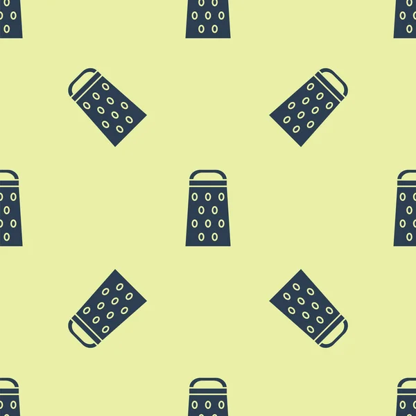 Ícone de ralador azul isolado padrão sem costura no fundo amarelo. Símbolo da cozinha. Utensílio de cozinha. Sinal de talheres. Ilustração vetorial —  Vetores de Stock