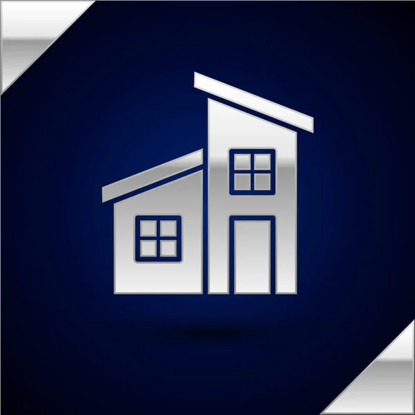 Silbernes Haussymbol isoliert auf dunkelblauem Hintergrund. Heimatsymbol. Vektorillustration — Stockvektor
